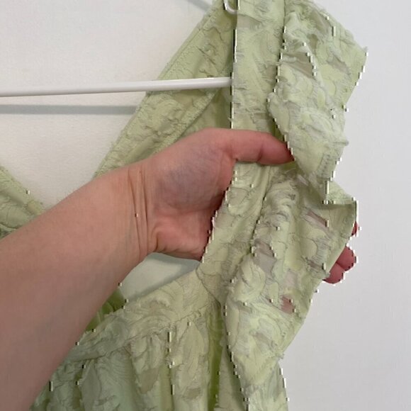 LC LAUREN CONRAD Ruffle Sleeve Cross Back Top Pastel Green Floral Jacquard Tank - Picture 5 of 12